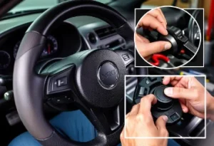 a girl Installing and adjusting high-quality NRG steering wheel