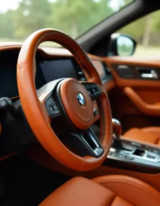 closeup of best leather steering wheel cover offering great comfort and improved grip ideal for protecting steering wheel and enhancing style